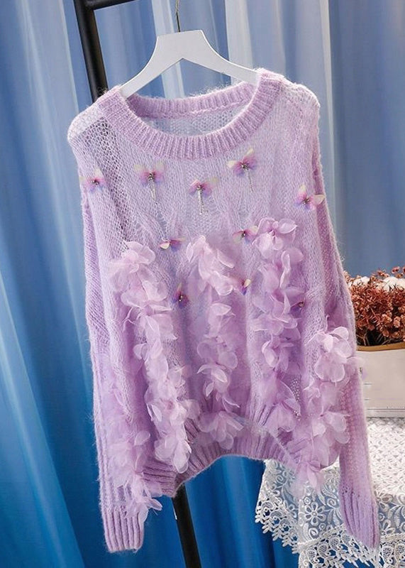Blue Patchwork Nail Bead Cotton Knit Sweaters Winter