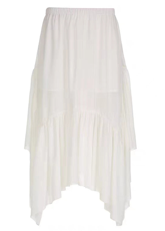 White Asymmetrical Wrinkled Patchwork Cotton Skirts Summer