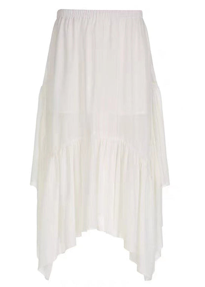 White Asymmetrical Wrinkled Patchwork Cotton Skirts Summer
