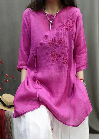 Rose Embroidered Cotton Shirt Top Half Sleeve