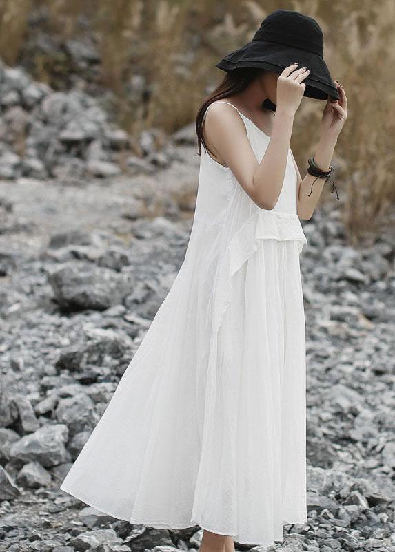 Handmade Sleeveless Linen Dress Cotton White Dress Summer