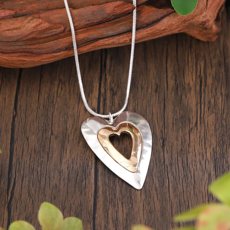 Silver & Gold Heart Pendant Necklace