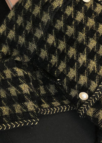 Black Plaid Pockets Patchwork Mink Hair Knitted Coat Fall