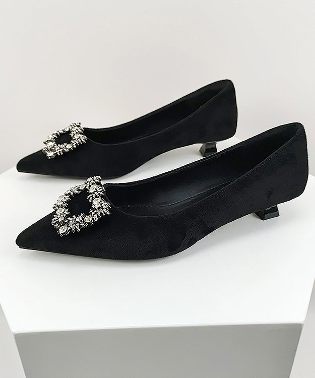 Black Comfy Splicing Kitten Shoes Pointed Toe