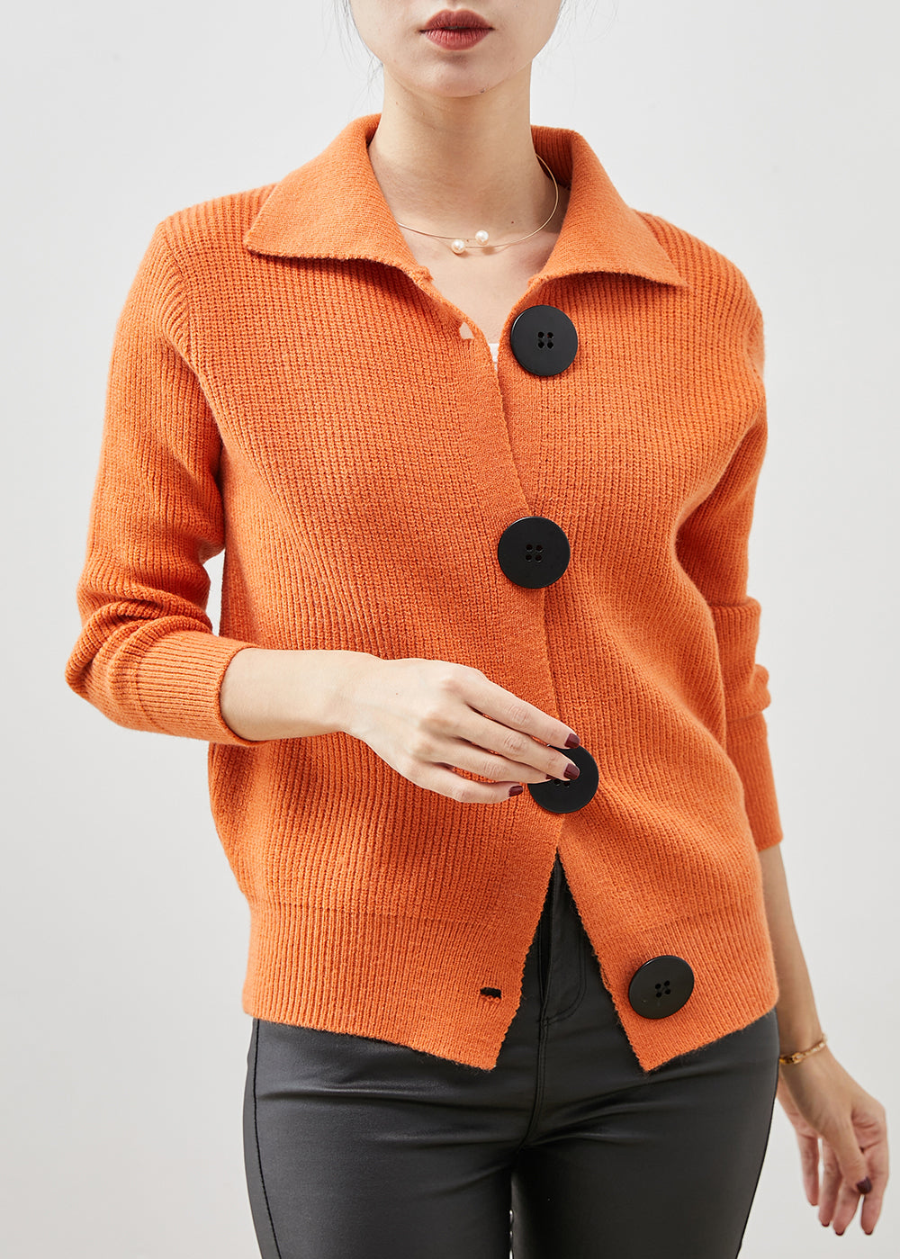 Orange Peter Pan Collar Button Down Knit Cardigans Spring