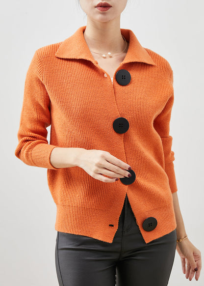 Orange Peter Pan Collar Button Down Knit Cardigans Spring