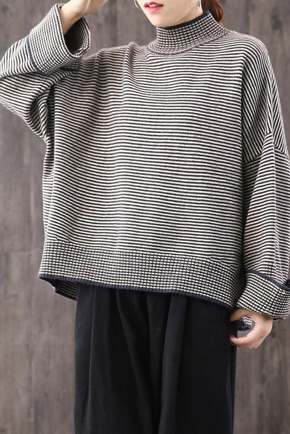 Loose High Collar Striped Sweater, Top,stylish Warm Sweater,wide Sleeve Sweater