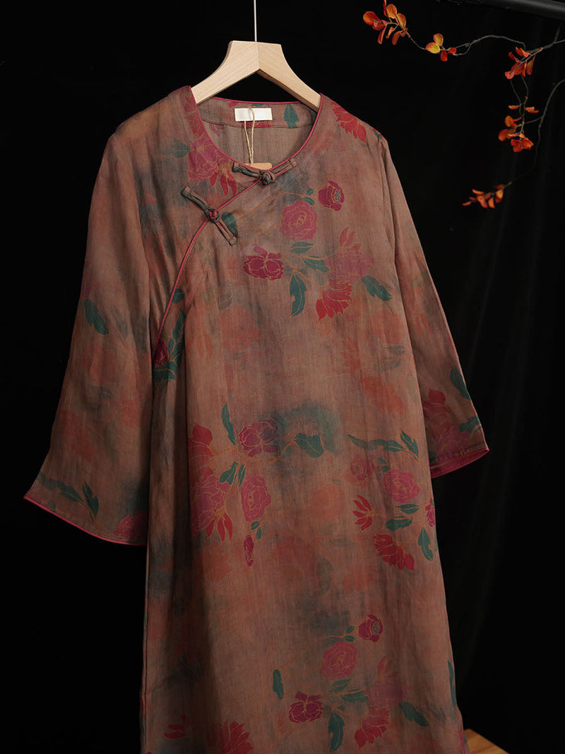 Summer 100%linen Spliced Dress