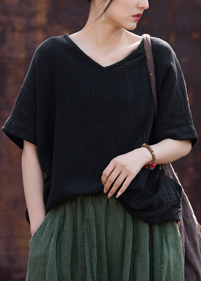 Organic Linen V Neck Cotton T Shirt Summer