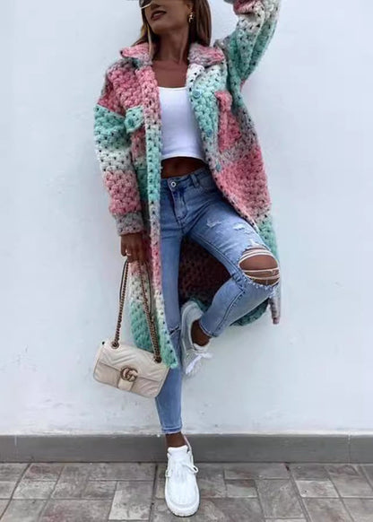 Style Pink Peter Pan Collar Pockets Woolen Coat Fall