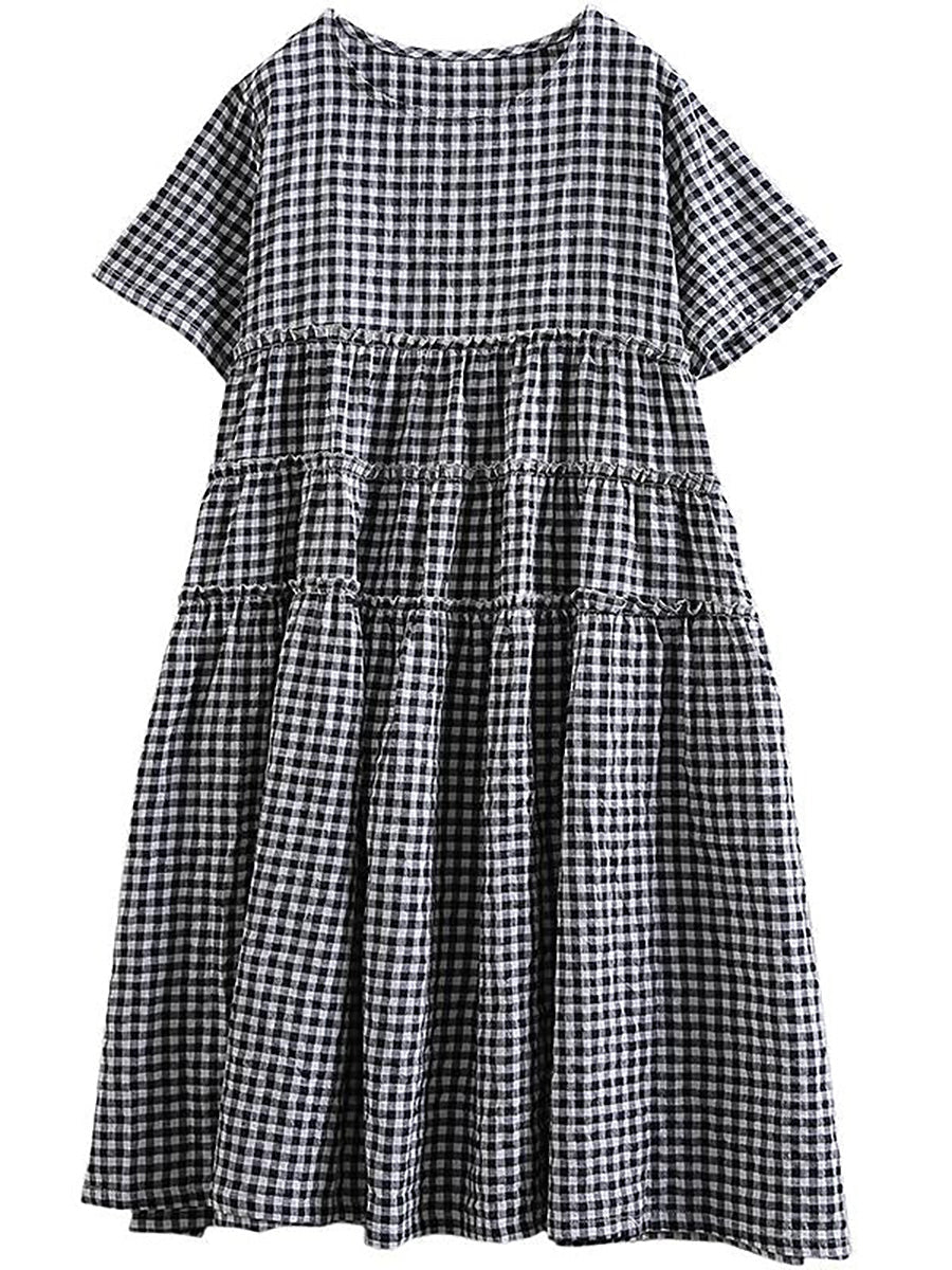 100%cotton Short Sleeve Plaid Dress