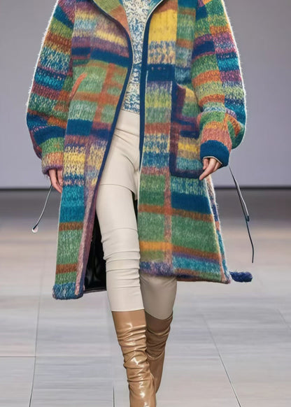 Rainbow Oversized Print Woolen Coat Fall
