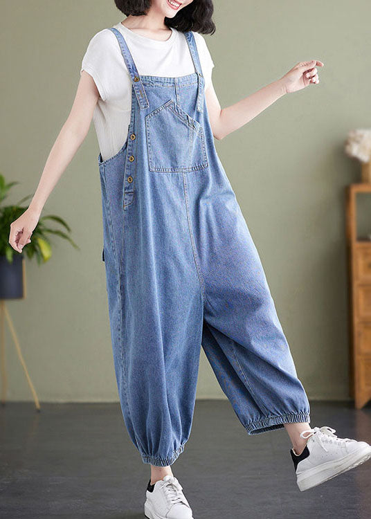 Blue Patchwork Denim Overalls Jumpsuit Summer
