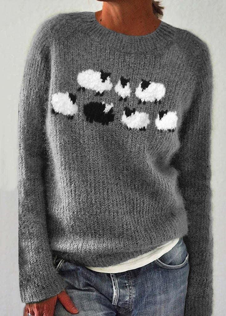 Jacquard Green O-neck Cozy Knit Sweaters Fall