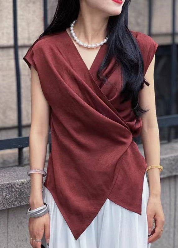 Black V Neck Tie Waist Top Summer