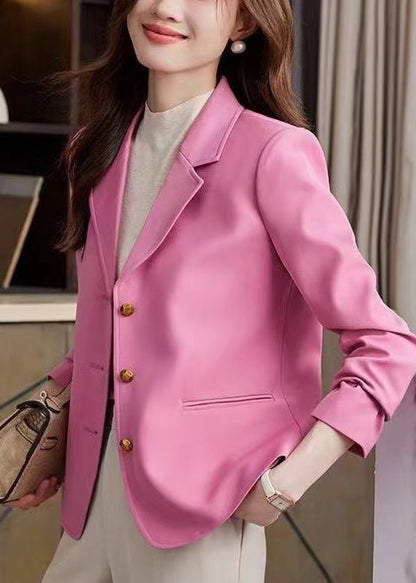 Pink Notched Metal Buttons Jackets Spring