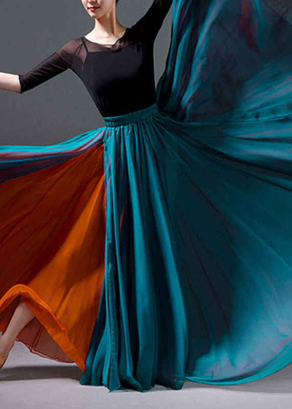 Grass Green Patchwork High Waist Silk Maxi Skirt Summer