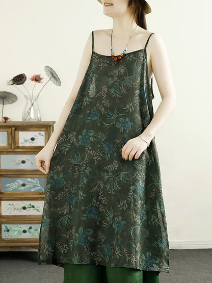Summer Flower Ramie Vest Dress
