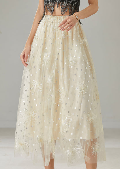 Milk White Embroidered Sequins Tulle Skirts Summer