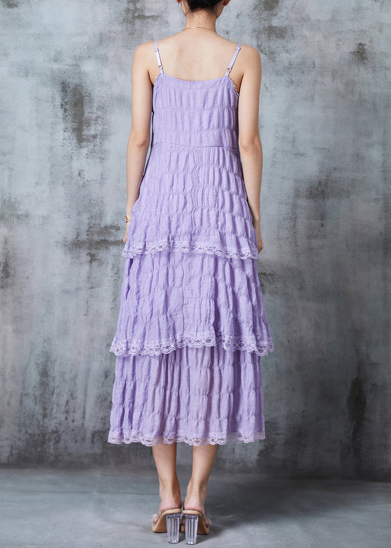Lavender Wrinkled Patchwork Lace Cotton Sundress Summer