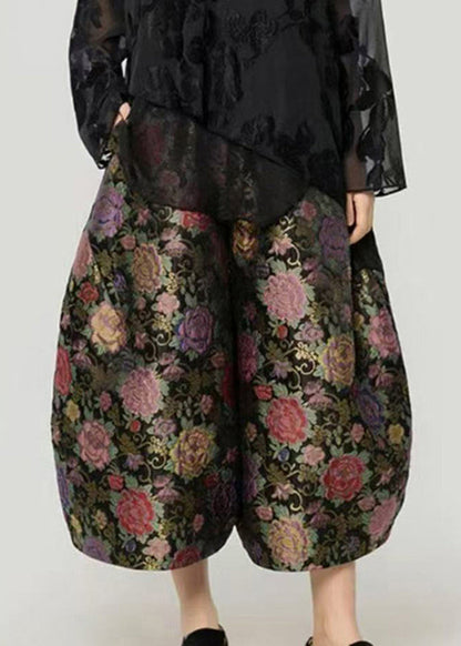 Print Elastic Waist Crop Lantern Pants Fall