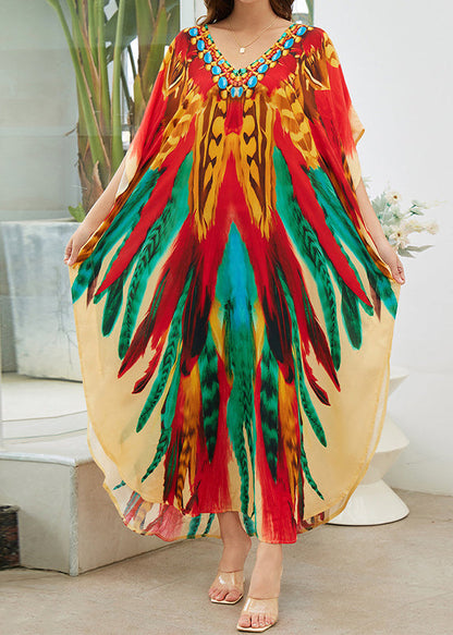 Boutique V Neck Print Side Open Cotton Maxi Dresses Summer