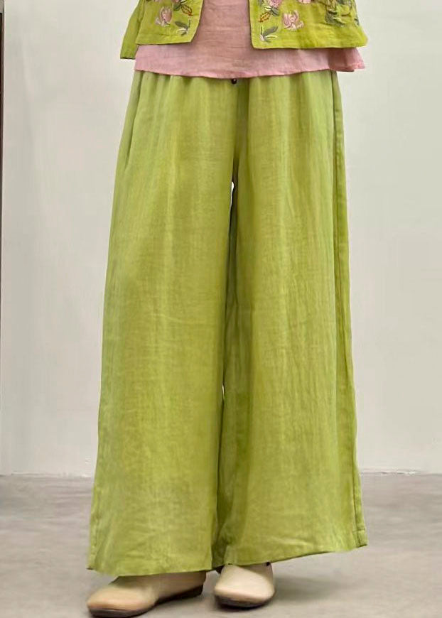 Yellow Pockets Elastic Waist Linen Pants Summer