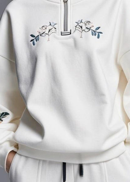 Diy White Stand Collar Zippered Patchwork Fall Sweatshirts Top
