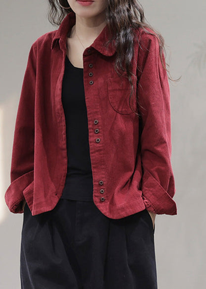 Red Pockets Button Corduroy Coat Spring