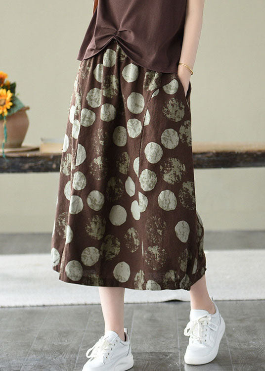 Chocolate Elastic Waist Pockets Linen Skirt Summer