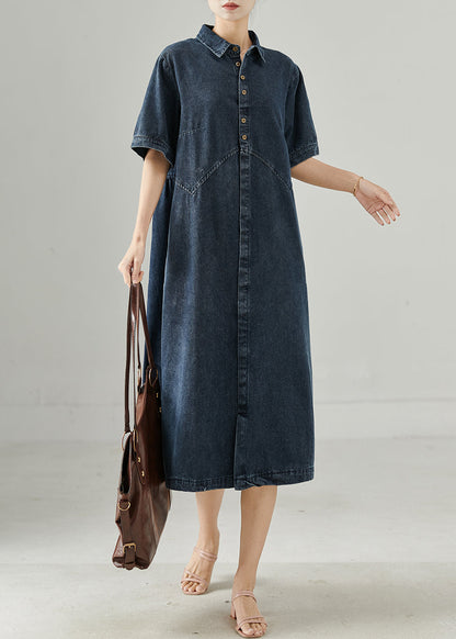 Diy Navy Peter Pan Collar Patchwork Denim Holiday Dress Summer