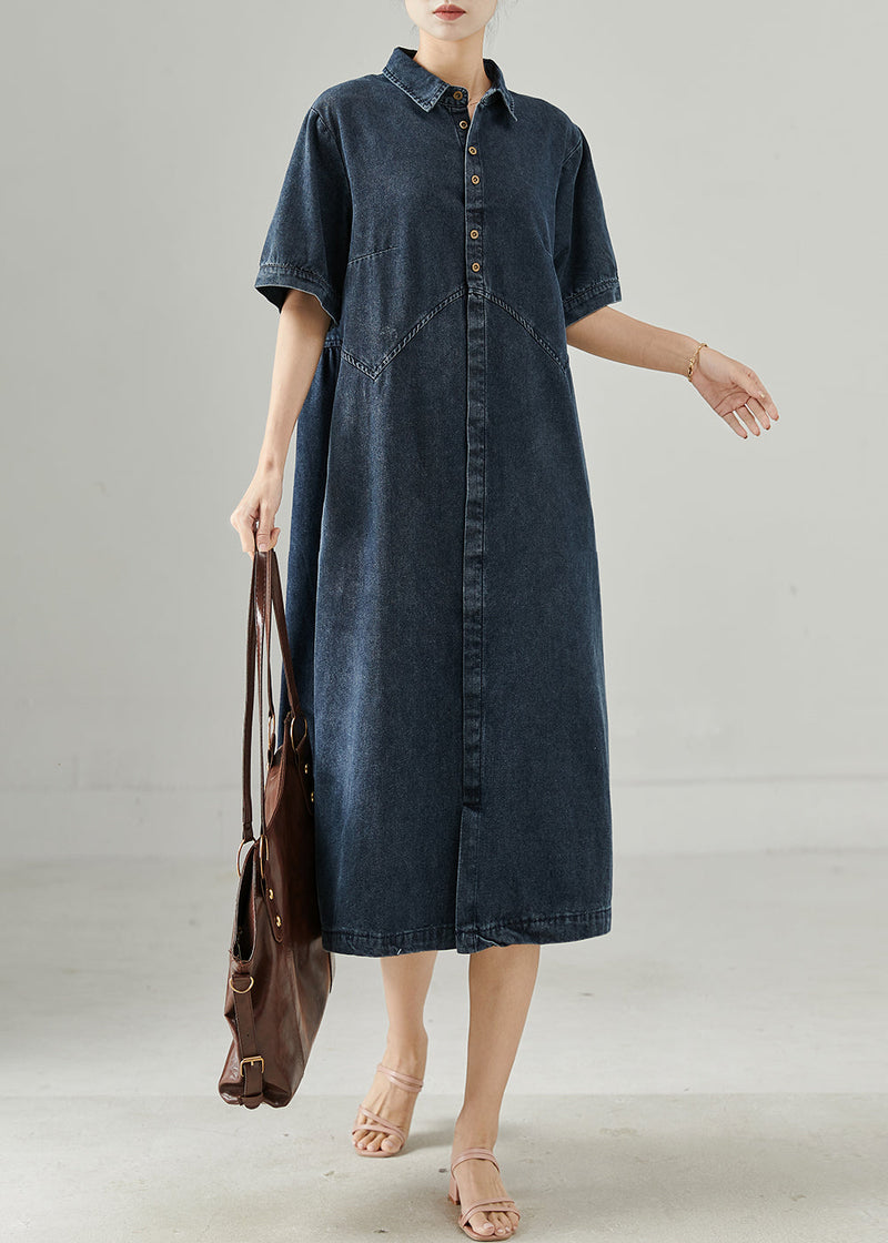 Diy Navy Peter Pan Collar Patchwork Denim Holiday Dress Summer