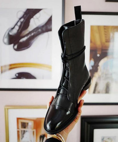 Black Faux Leather Cross Strap Splicing Boots