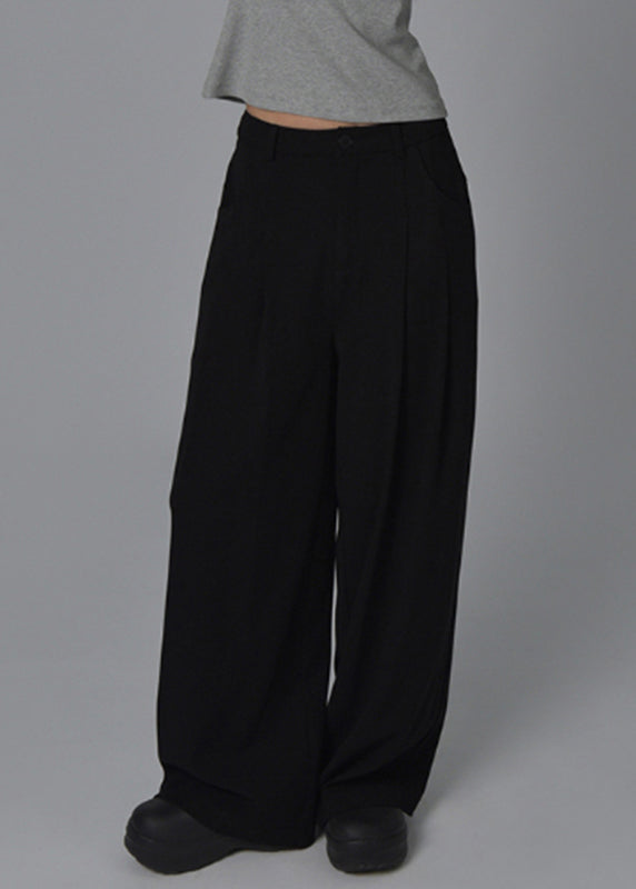Black High Waist Pockets Wide Leg Pants Summer