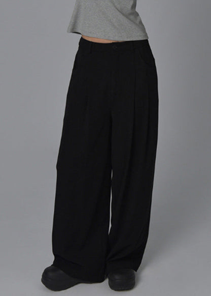 Black High Waist Pockets Wide Leg Pants Summer