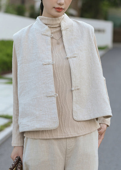 Chinese Style Stand Collar Oriental Button Linen Vest Sleeveless