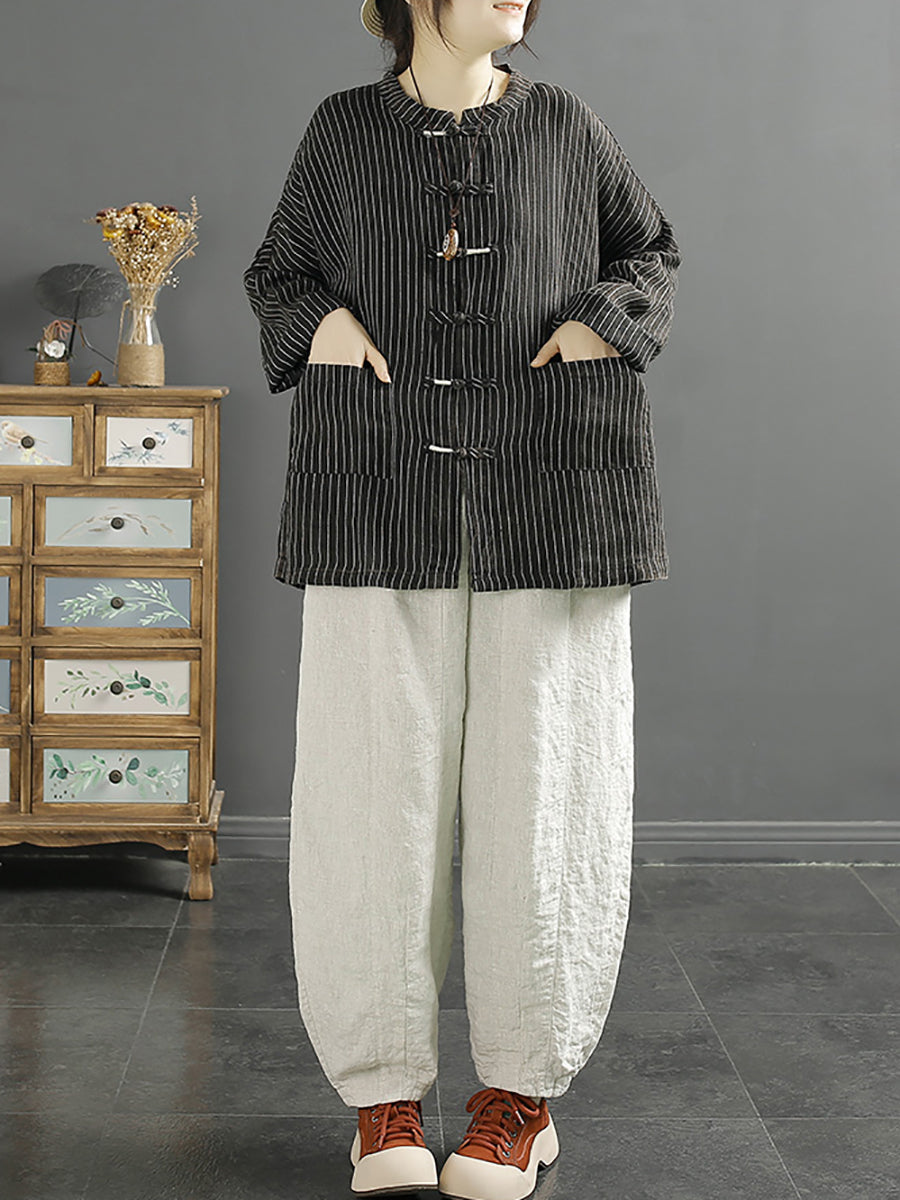 Spring Stripe Loose Linen Cotton Shirt