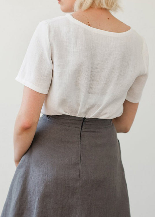 Simple Style White O Neck Linen T Shirts Summer
