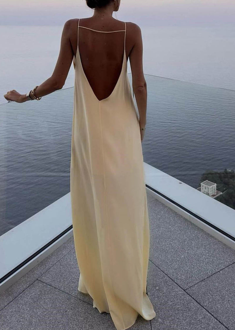 Apricot Backless Silk Spaghetti Strap Dress Summer