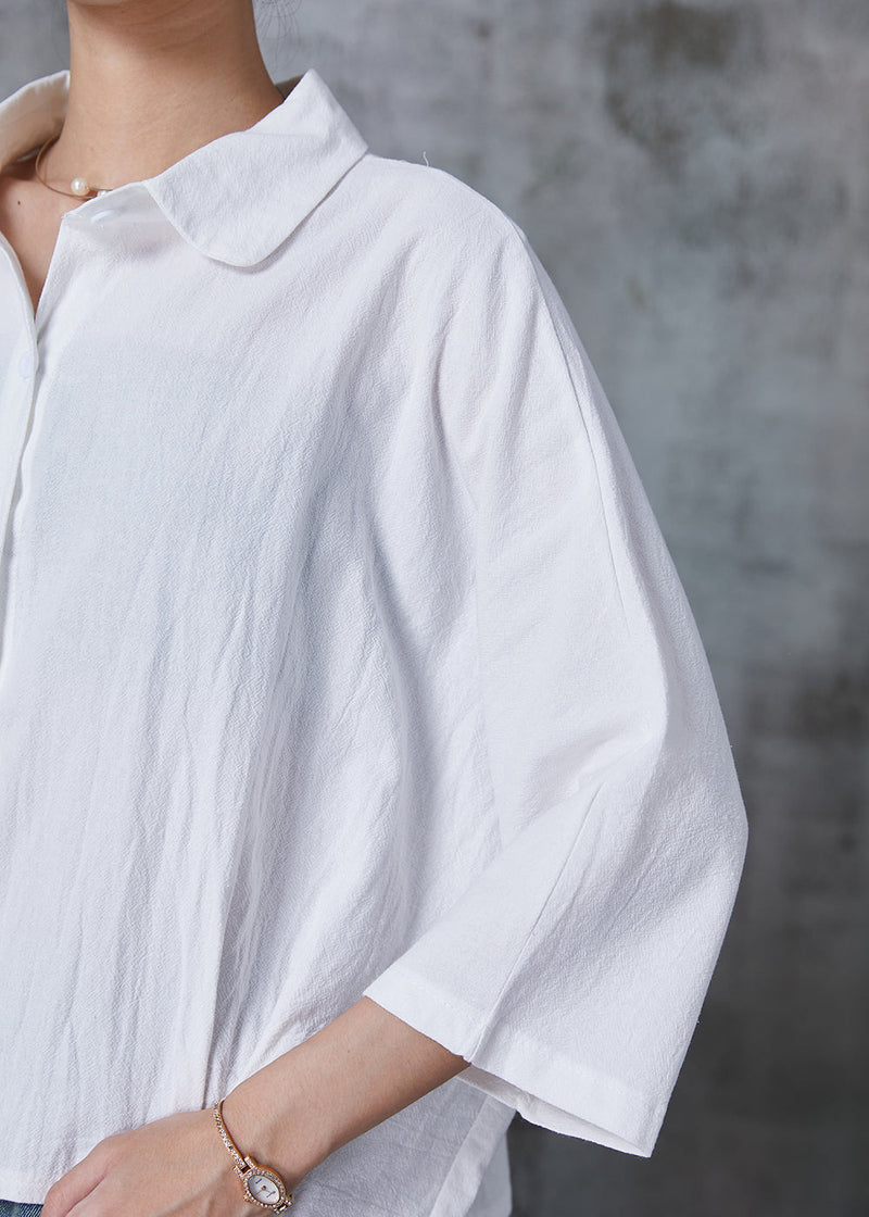 White Oversized Cotton Blouse Top Bracelet Sleeve