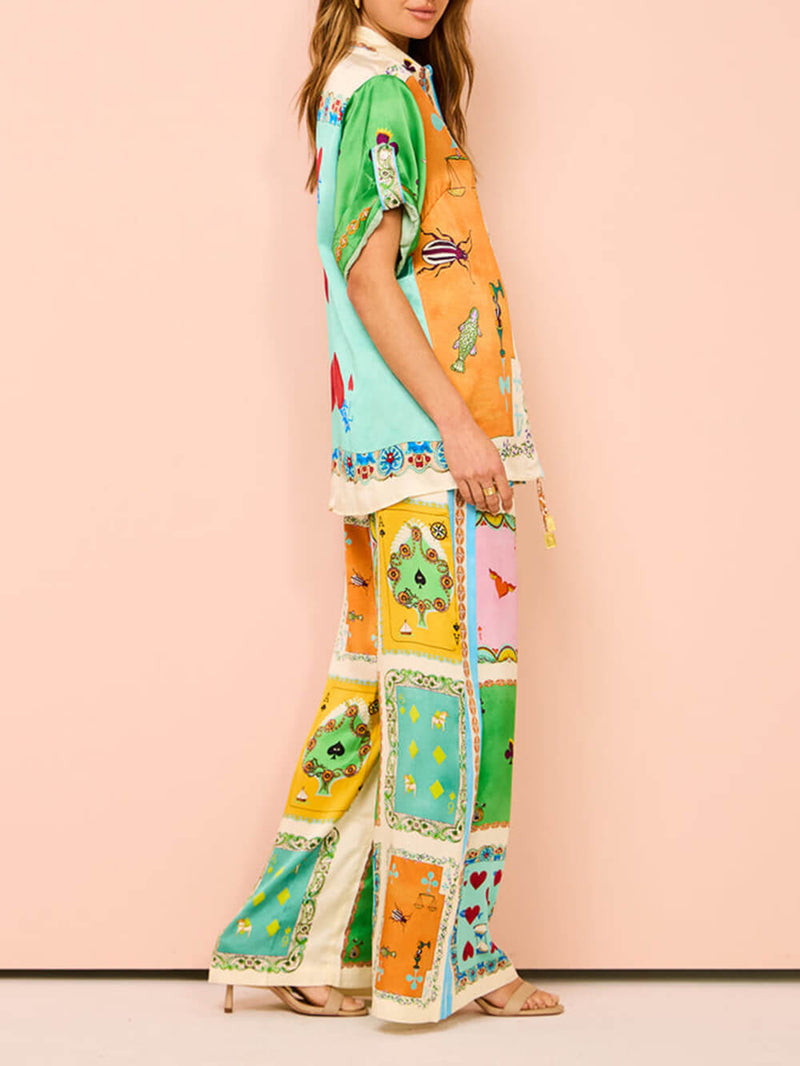 Summer Unique Funny Print Button Down Oversized Blouse
