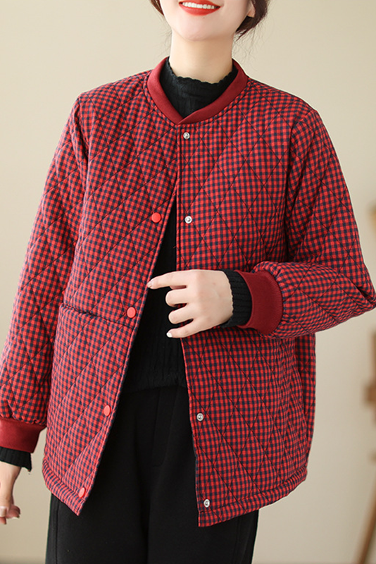 Winter Simple Plaid Cotton Jacket Retro Padded Jacket