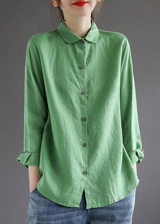 Green Peter Pan Collar Shirt Long Sleeve