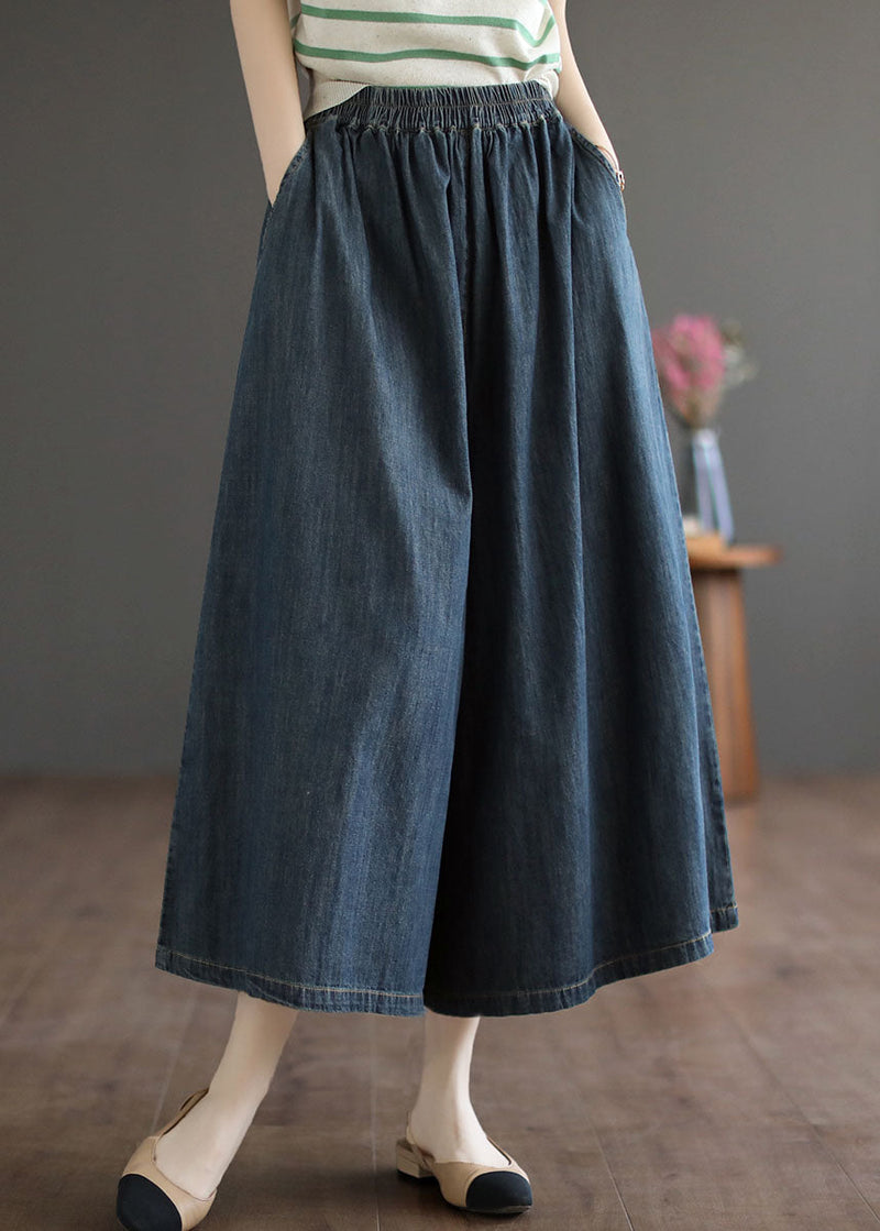 Navy Pockets Crop Pants Skirt Summer