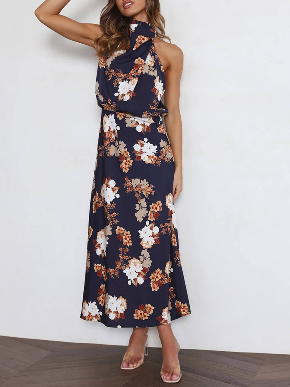Halter Neck Elastic Waist Maxi Dress