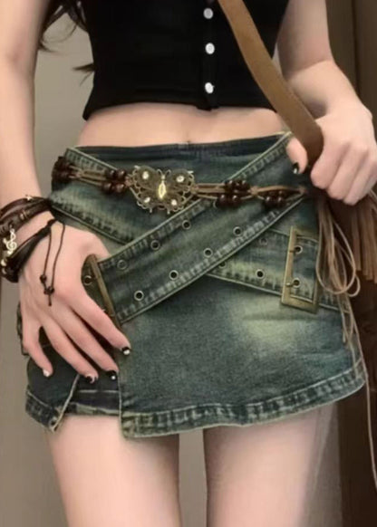 Denim Blue Asymmetrical High Waist Skirts Summer