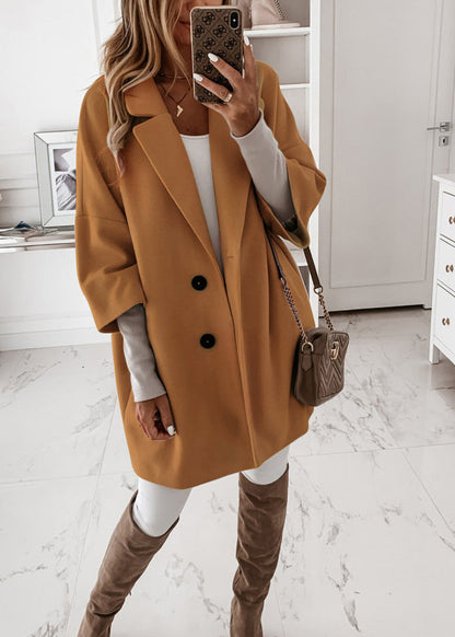 New White Peter Pan Collar Pockets Woolen Coat Fall