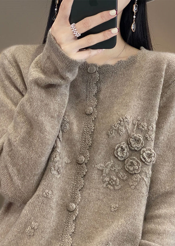 Apricot Rose Button Cashmere Knit Cardigans Long Sleeve