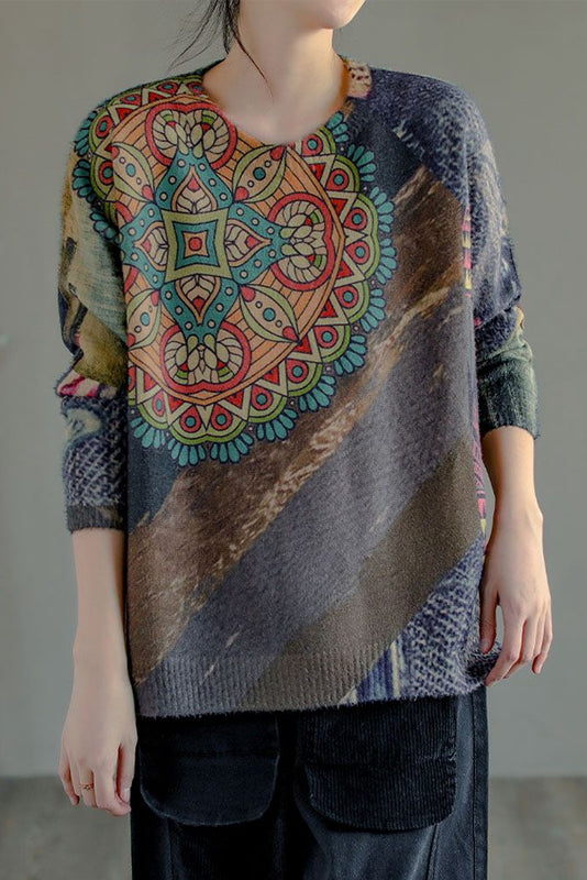 -loose Sweater Imitation Mink Velvet Print Top