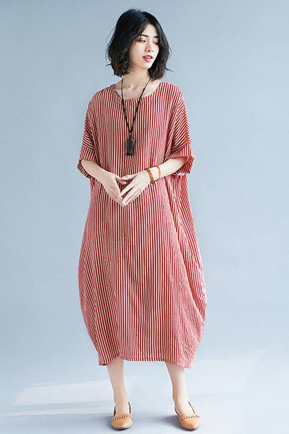Striped Summer Long Dresses Loose Dress